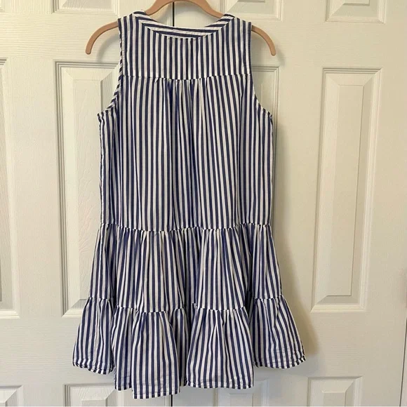 Tuckernuck Pomander Place Kenzo Blue & White Striped Cotton Poplin Sun Dress - Picture 6 of 15